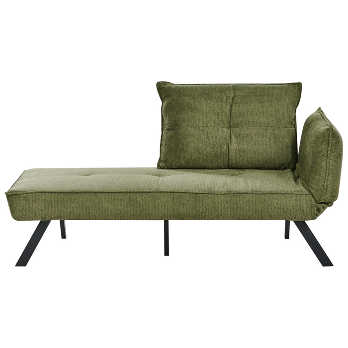 Chaise longue destra in tessuto verde con schienale regolabile e funzione letto con cuscino idrorepellente