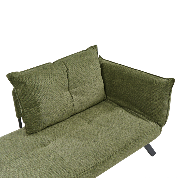 Chaise longue destra in tessuto verde con schienale regolabile e funzione letto con cuscino idrorepellente