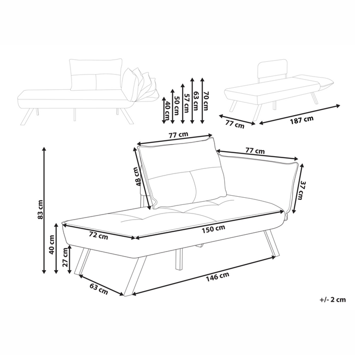 Chaise longue destra in tessuto verde con schienale regolabile e funzione letto con cuscino idrorepellente