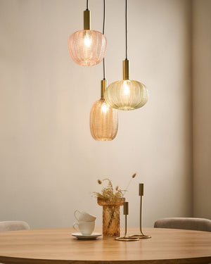 Lampadario a sospensione a 3 luci con paralume in vetro e base in metallo stile retrò multicolore