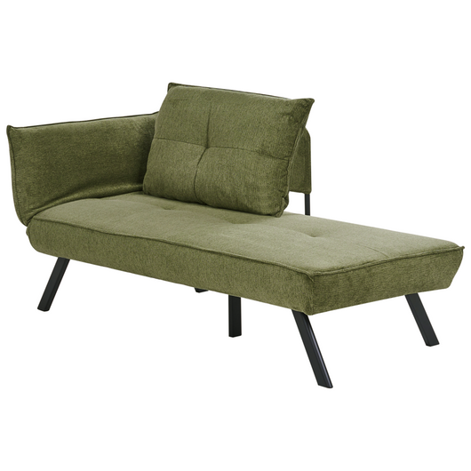Chaise longue sinistra in tessuto verde con schienale regolabile e funzione letto con cuscino idrorepellente