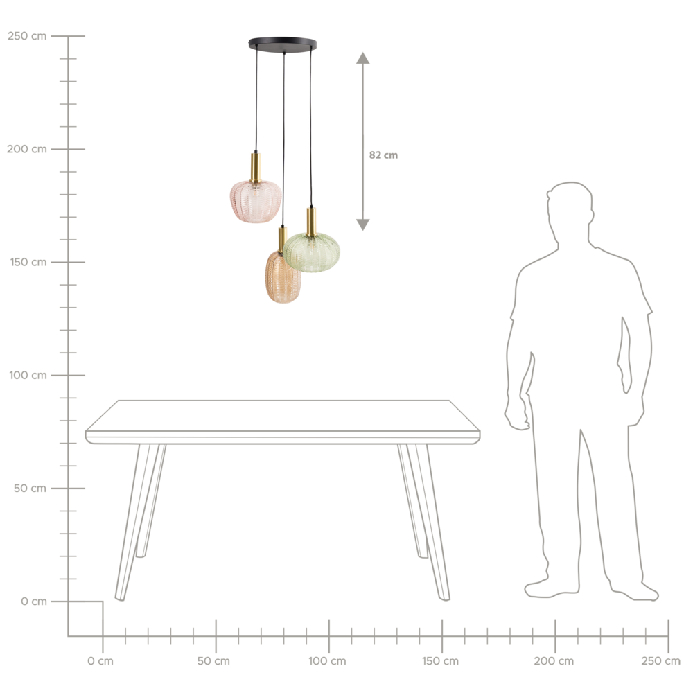Lampadario a sospensione a 3 luci con paralume in vetro e base in metallo stile retrò multicolore
