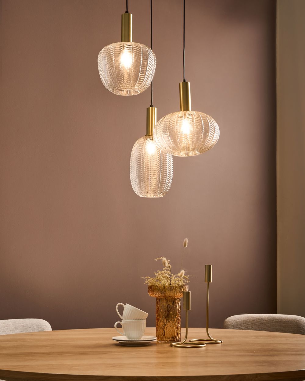 Lampadario a sospensione a 3 luci con paralume in vetro e base in metallo stile retrò trasparente