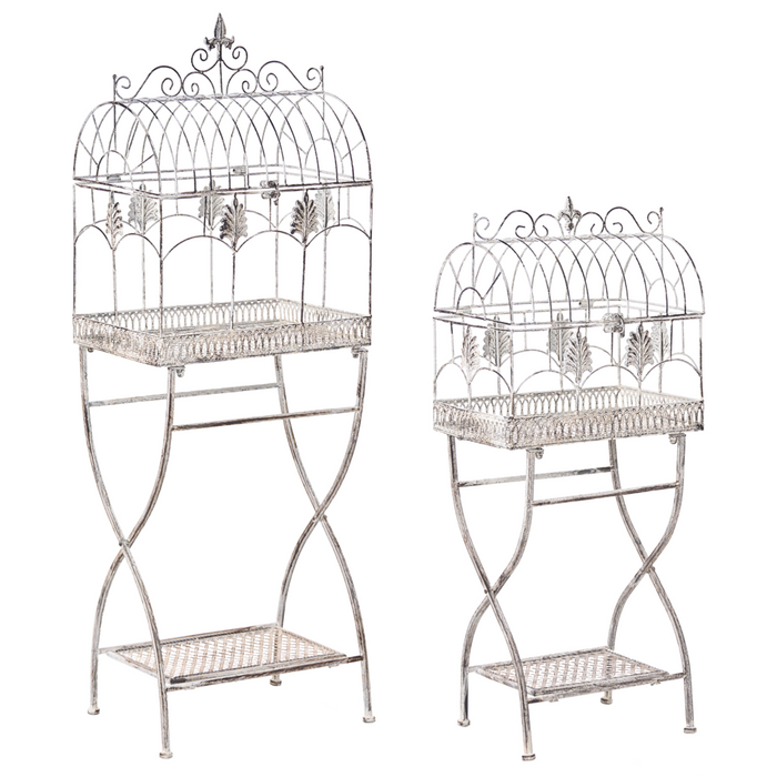 Set di 2 scaffali per piante in metallo da giardino indipendenti per interni e bagni colore grigio