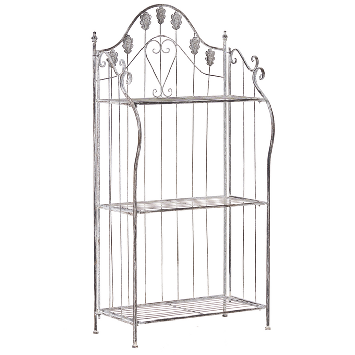 Scaffale per piante in metallo grigio 4 ripiani da giardino autoportante per esterni da esterno per interni da bagno