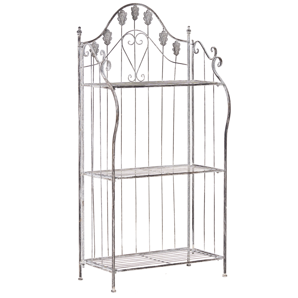 Scaffale per piante in metallo grigio 4 ripiani da giardino autoportante per esterni da esterno per interni da bagno