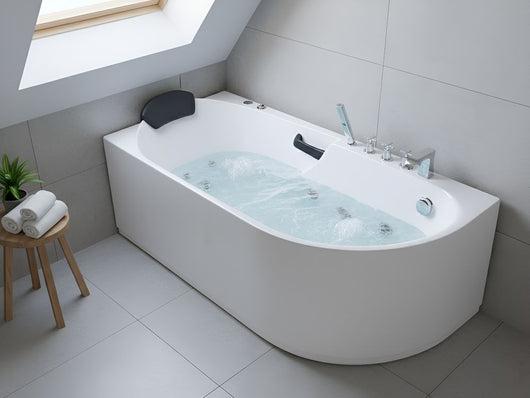 Vasca da bagno Bianca Argento Acrilico Acciaio inossidabile 170 x 80 cm lato destro Bianco Accessori con idromassaggio Poggiatesta
