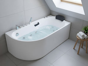Vasca da bagno Bianca Argento Acrilico  Acciaio inossidabile 170 x 80 cm lato sinistro Bianco Accessori con idromassaggio Poggiatesta