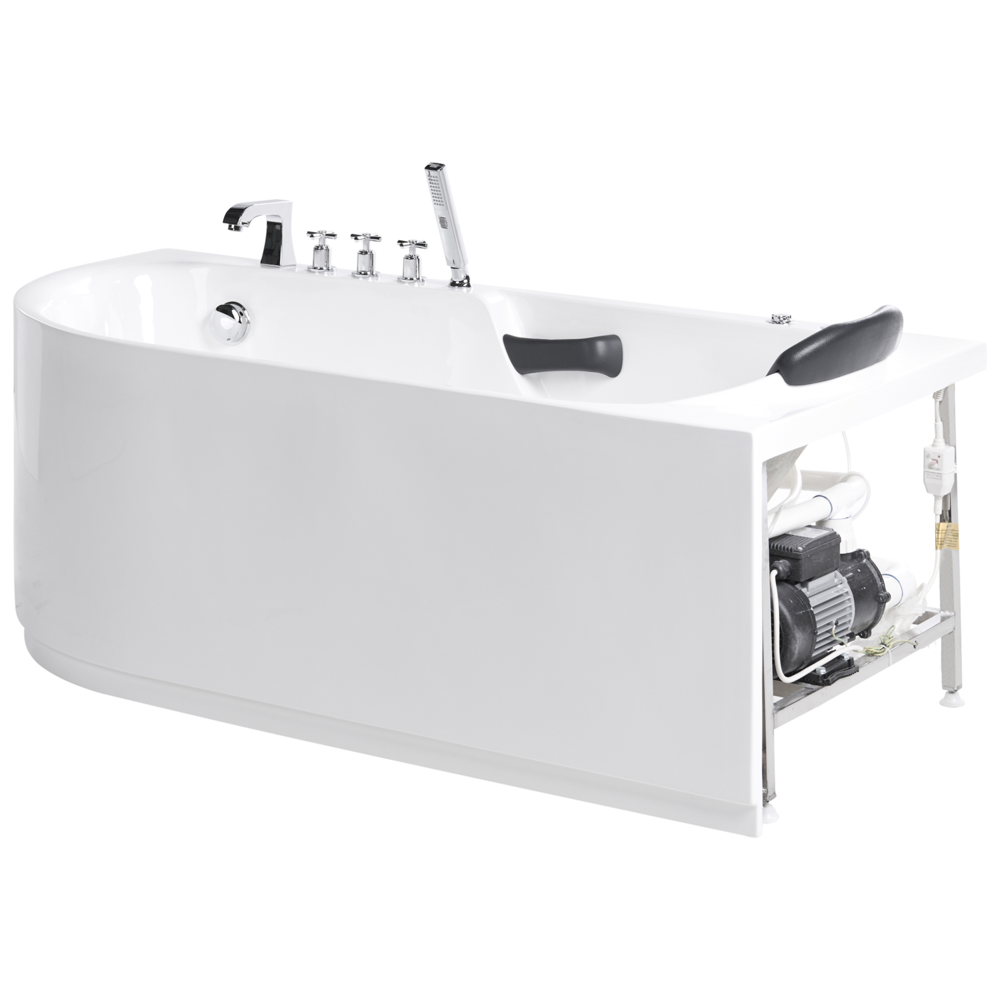 Vasca da bagno Bianca Argento Acrilico  Acciaio inossidabile 170 x 80 cm lato sinistro Bianco Accessori con idromassaggio Poggiatesta