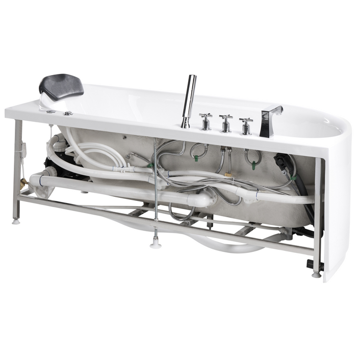 Vasca da bagno Bianca Argento Acrilico  Acciaio inossidabile 170 x 80 cm lato sinistro Bianco Accessori con idromassaggio Poggiatesta