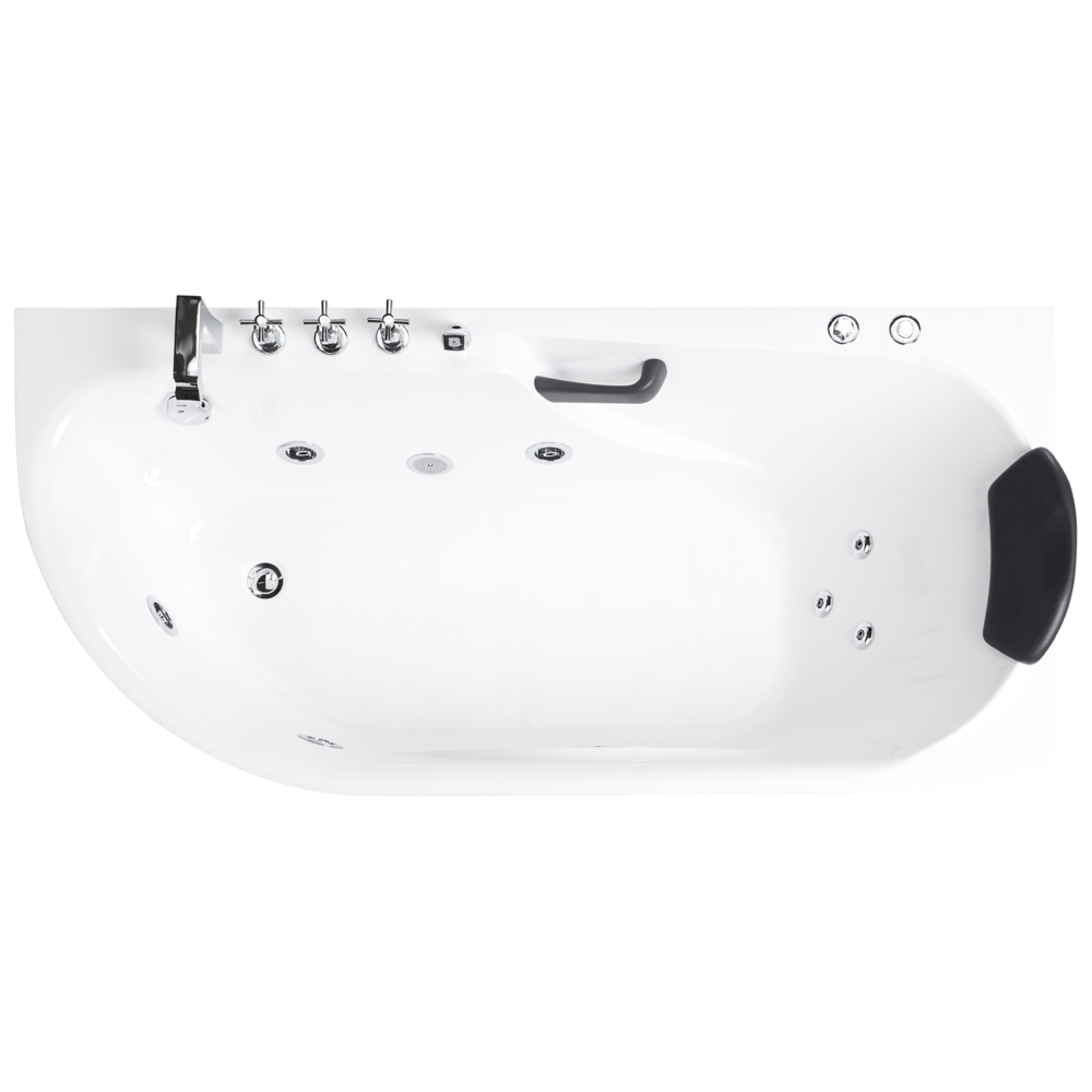 Vasca da bagno Bianca Argento Acrilico  Acciaio inossidabile 170 x 80 cm lato sinistro Bianco Accessori con idromassaggio Poggiatesta