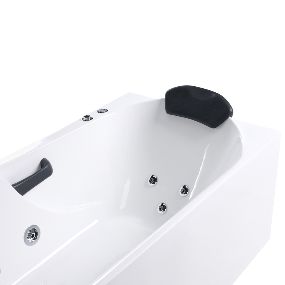 Vasca da bagno Bianca Argento Acrilico  Acciaio inossidabile 170 x 80 cm lato sinistro Bianco Accessori con idromassaggio Poggiatesta