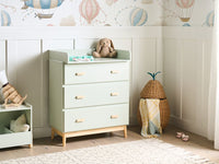 Fasciatoio Comò Leggermente verde MDF Gambe in legno di pino con cassetti Contenitore per cameretta dei bambini