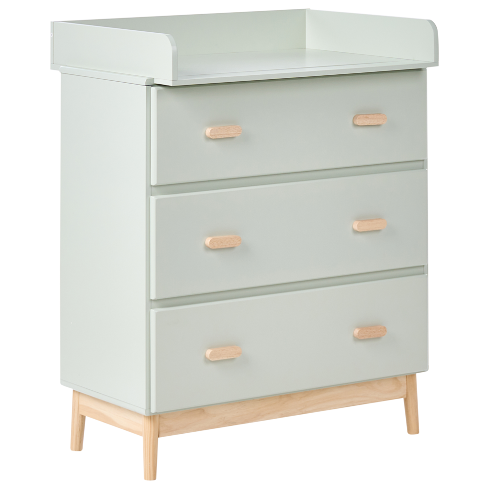 Fasciatoio Comò Leggermente verde MDF Gambe in legno di pino con cassetti Contenitore per cameretta dei bambini