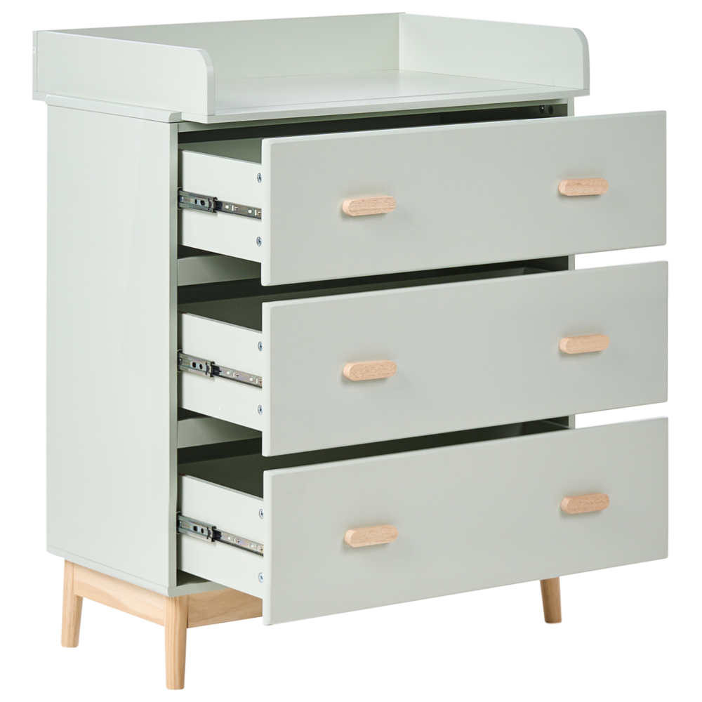 Fasciatoio Comò Leggermente verde MDF Gambe in legno di pino con cassetti Contenitore per cameretta dei bambini