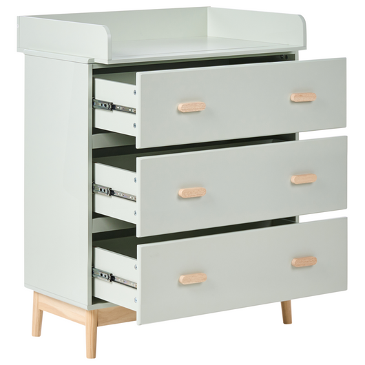 Fasciatoio Comò Leggermente verde MDF Gambe in legno di pino con cassetti Contenitore per cameretta dei bambini