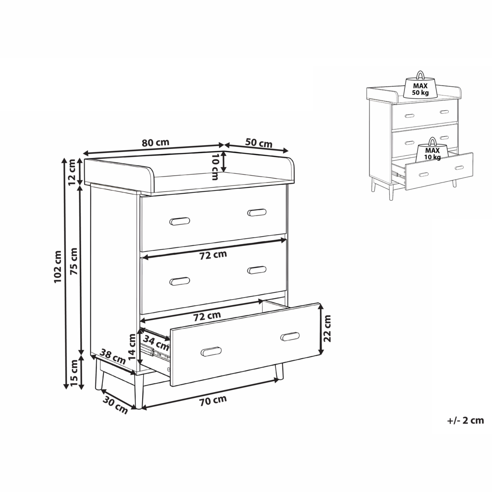 Fasciatoio Comò Leggermente verde MDF Gambe in legno di pino con cassetti Contenitore per cameretta dei bambini
