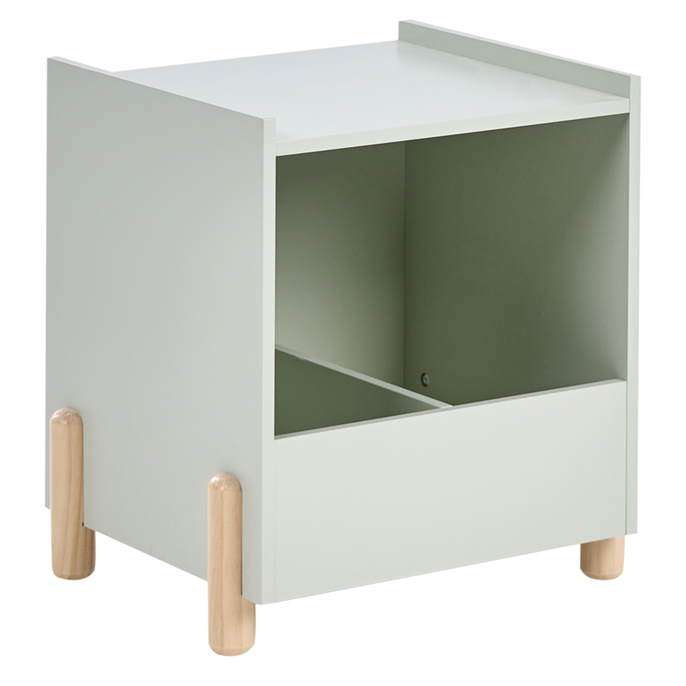 Comodino con luce verde chiaro MDF Gambe in legno di pino Contenitore per cameretta dei bambini