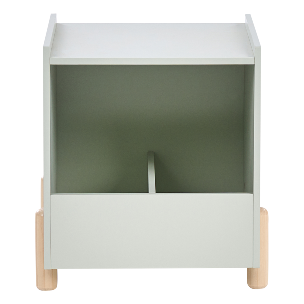 Comodino con luce verde chiaro MDF Gambe in legno di pino Contenitore per cameretta dei bambini