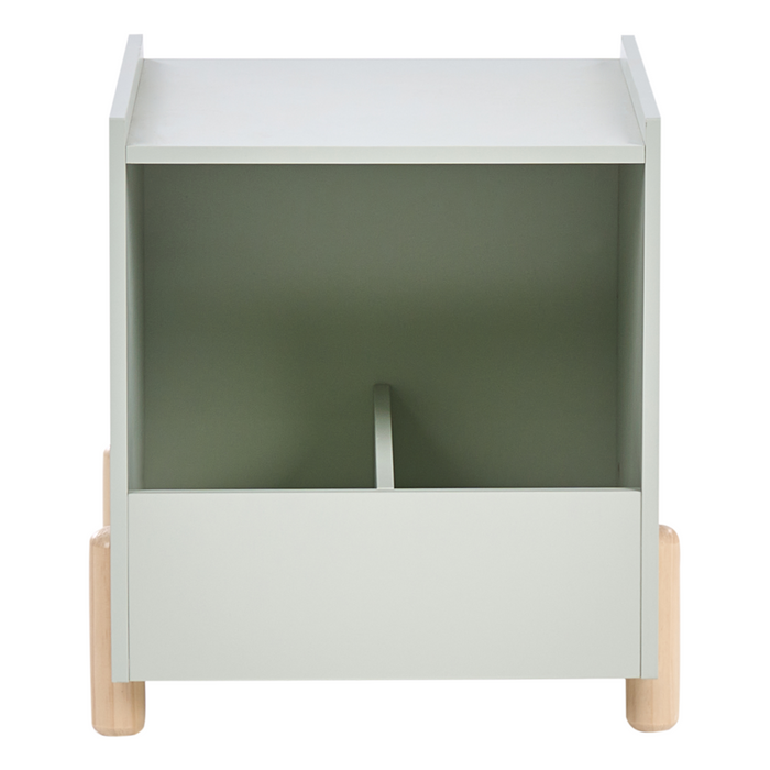 Comodino con luce verde chiaro MDF Gambe in legno di pino Contenitore per cameretta dei bambini