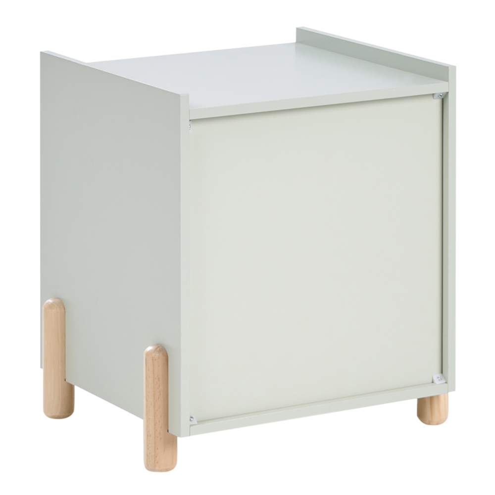 Comodino con luce verde chiaro MDF Gambe in legno di pino Contenitore per cameretta dei bambini