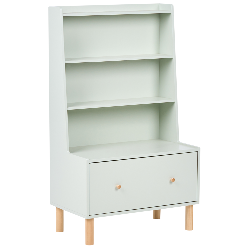 Libreria a 3 ripiani verde chiaro gambe in legno di pino MDF contenitore per sala giochi camera dei bambini