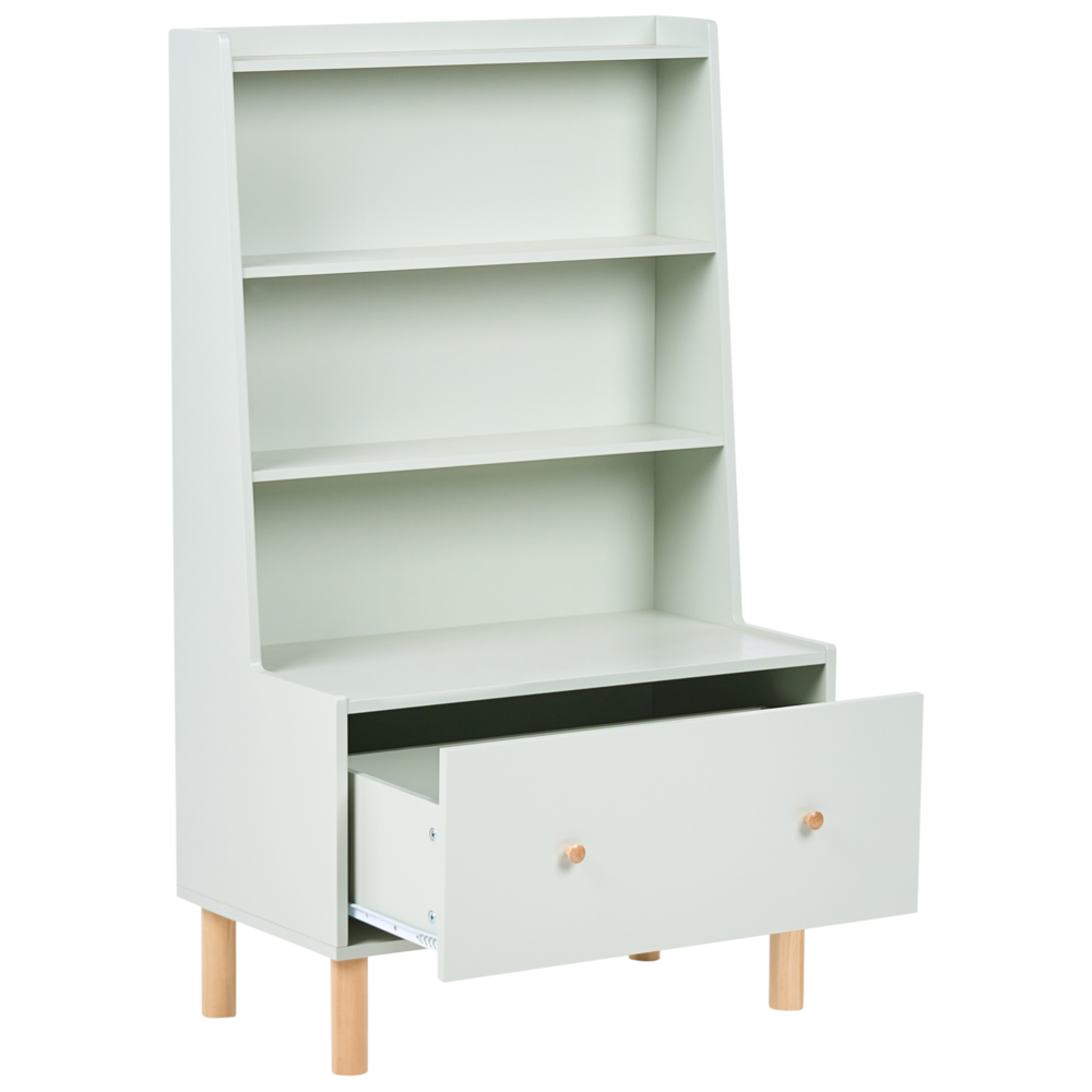 Libreria a 3 ripiani verde chiaro gambe in legno di pino MDF contenitore per sala giochi camera dei bambini