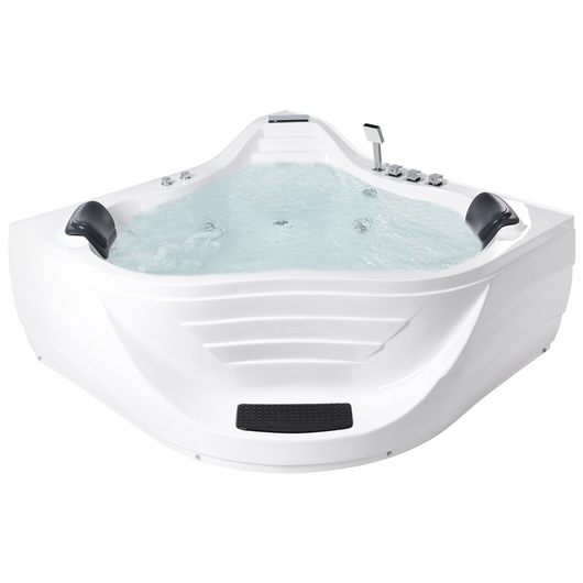Vasca idromassaggio angolare con idromassaggio Acrilico bianco Raccordi in acciaio inossidabile 2200 x 160 mm Cuscini poggiatesta 2 posti