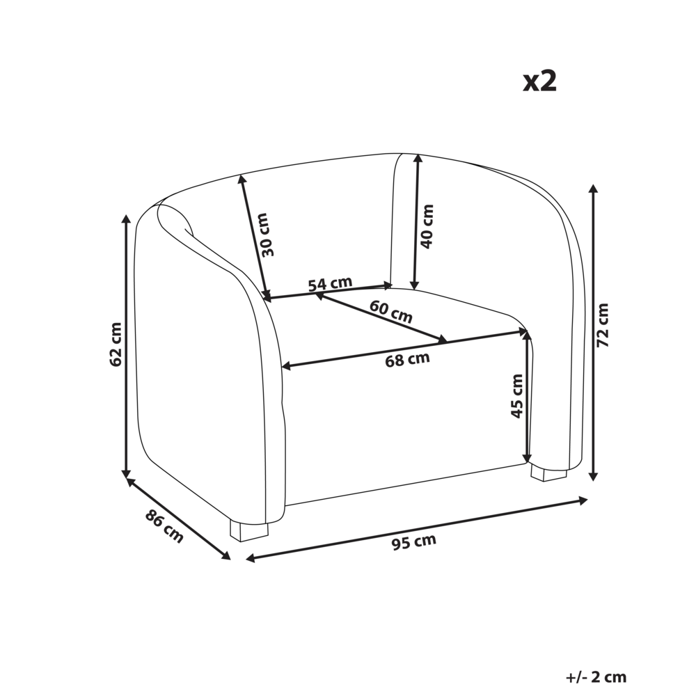 Set moderno ed elegante di 2 poltrone con schienale curvo e braccioli imbottiti in velluto bianco sporco