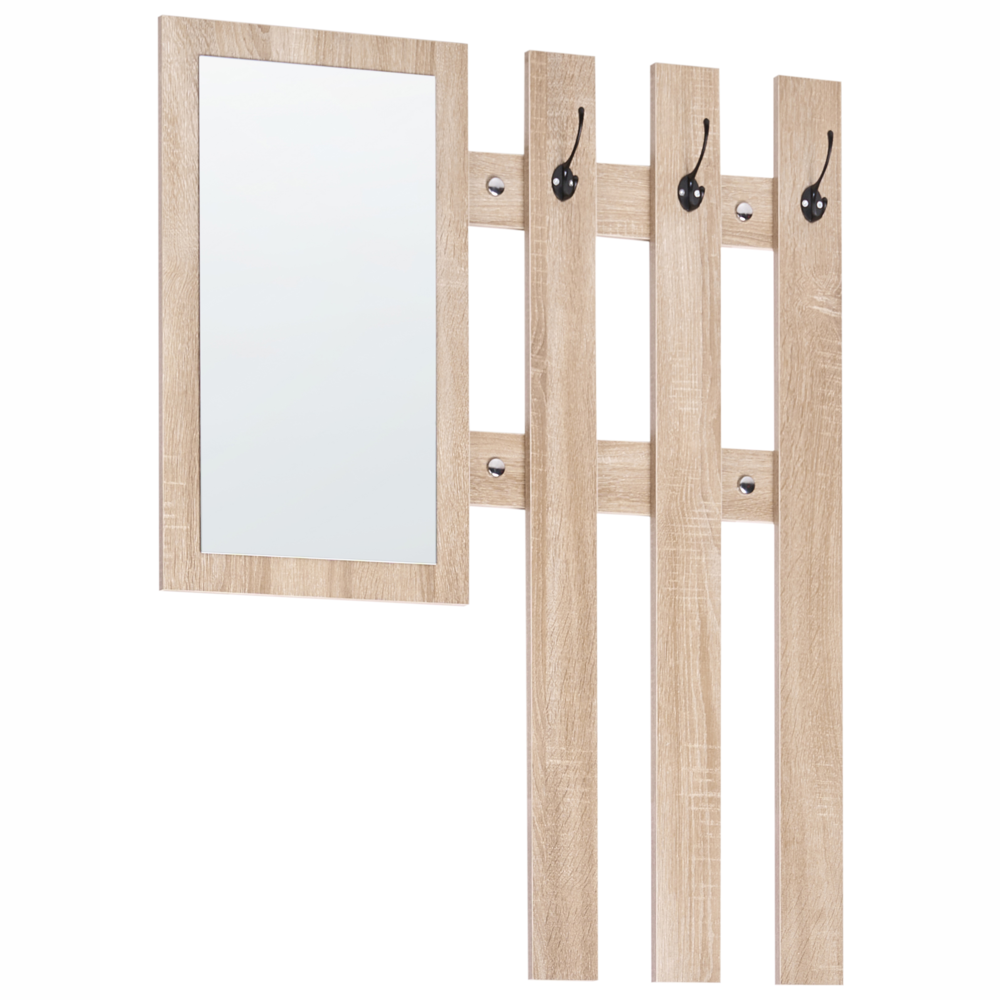 Set da ingresso Appendiabiti con contenitore per scarpe, specchio e ganci appendiabiti Marrone chiaro