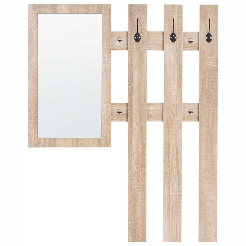 Set da ingresso Appendiabiti con contenitore per scarpe, specchio e ganci appendiabiti Marrone chiaro