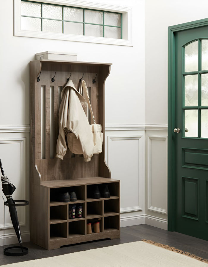 Scarpiera con appendiabiti colore Marrone scuro Truciolato 10 scomparti per scarpe 5 ganci