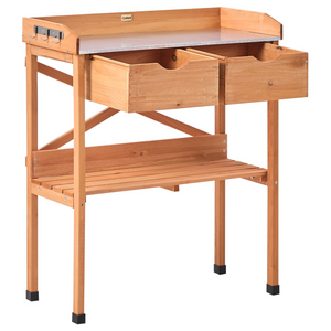 Moderno tavolo da giardinaggio con contenitore 79 x 37 x 89 cm Piano di lavoro in ferro zincato Mobili da giardino Legno di abete Marrone chiaro