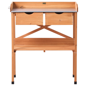 Moderno tavolo da giardinaggio con contenitore 79 x 37 x 89 cm Piano di lavoro in ferro zincato Mobili da giardino Legno di abete Marrone chiaro