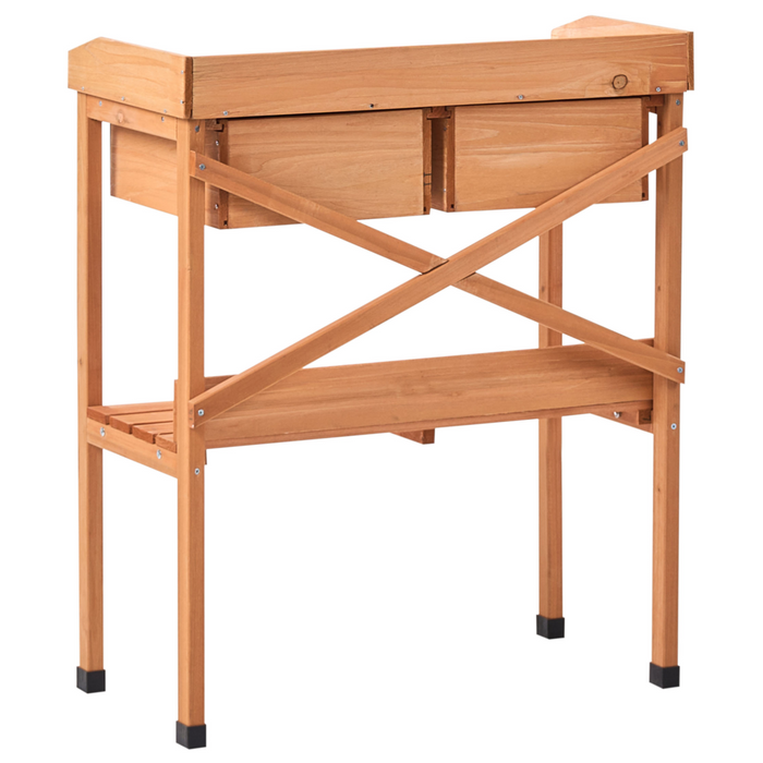 Moderno tavolo da giardinaggio con contenitore 79 x 37 x 89 cm Piano di lavoro in ferro zincato Mobili da giardino Legno di abete Marrone chiaro