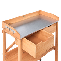 Moderno tavolo da giardinaggio con contenitore 79 x 37 x 89 cm Piano di lavoro in ferro zincato Mobili da giardino Legno di abete Marrone chiaro