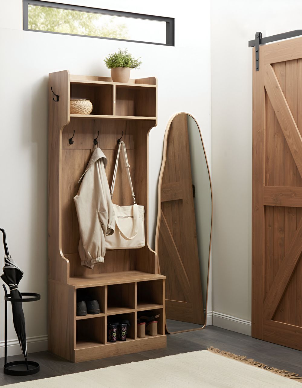 Scarpiera con appendiabiti Marrone chiaro Truciolato 6 scomparti per scarpe 4 ganci