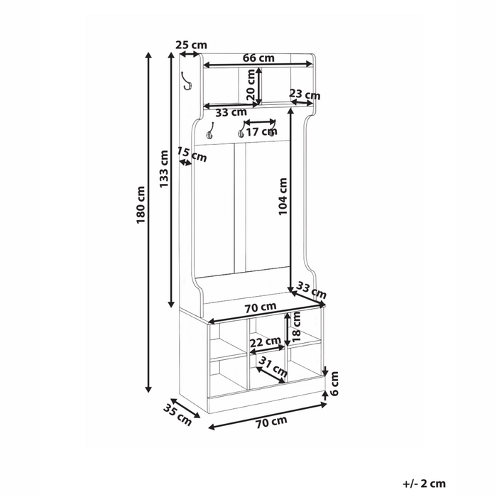 Scarpiera con appendiabiti Marrone chiaro Truciolato 6 scomparti per scarpe 4 ganci