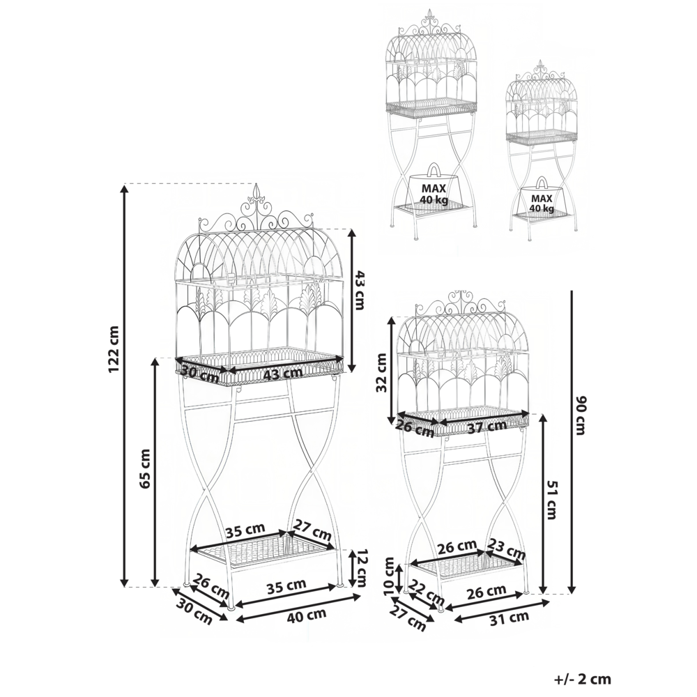 Set di 2 scaffali per piante in metallo da giardino indipendenti per interni e bagni colore grigio