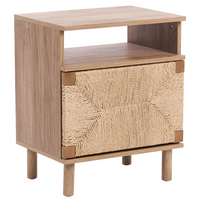 Comodino in truciolato marrone chiaro con frontale in corda di carta Stile boho moderno Contenitore per camera da letto