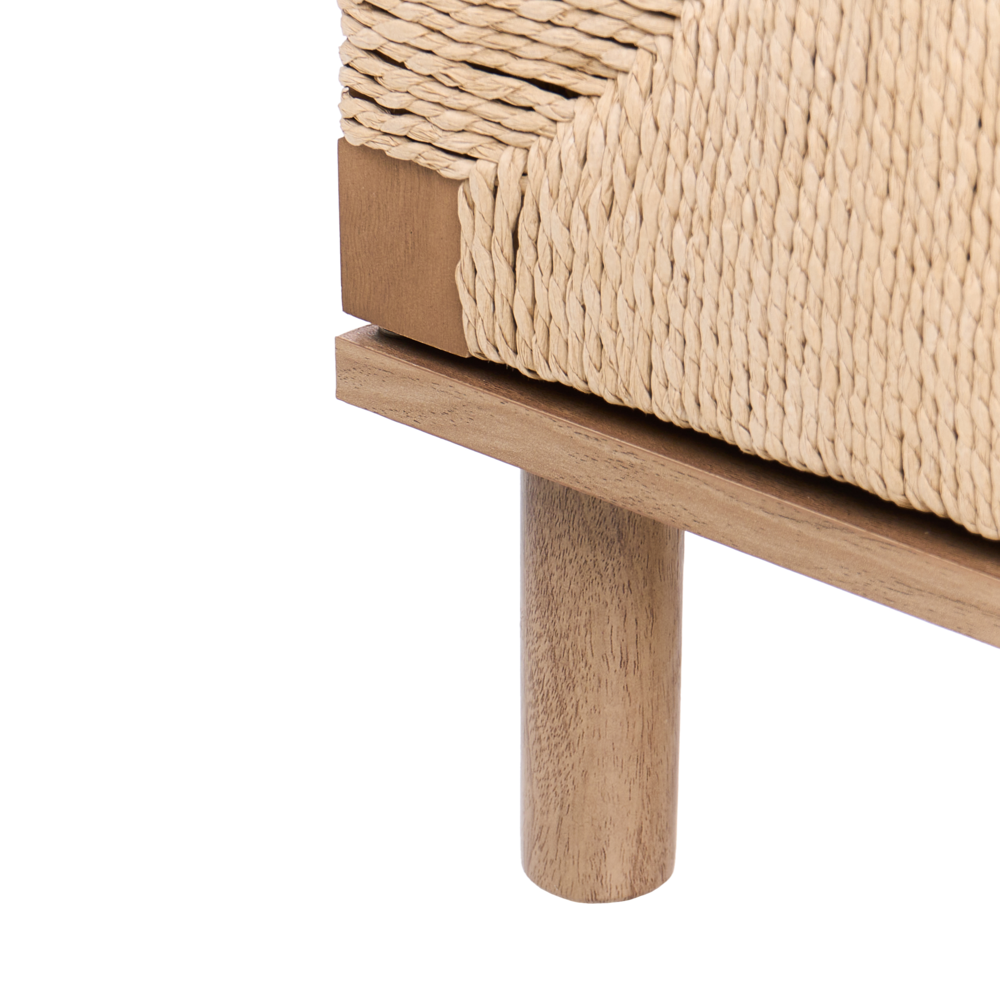 Comodino in truciolato marrone chiaro con frontale in corda di carta Stile boho moderno Contenitore per camera da letto