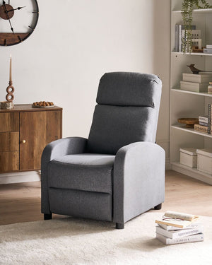 Poltrona reclinabile Grigio Schienale e poggiapiedi regolabili Struttura in legno Schienale alto Design tradizionale Soggiorno