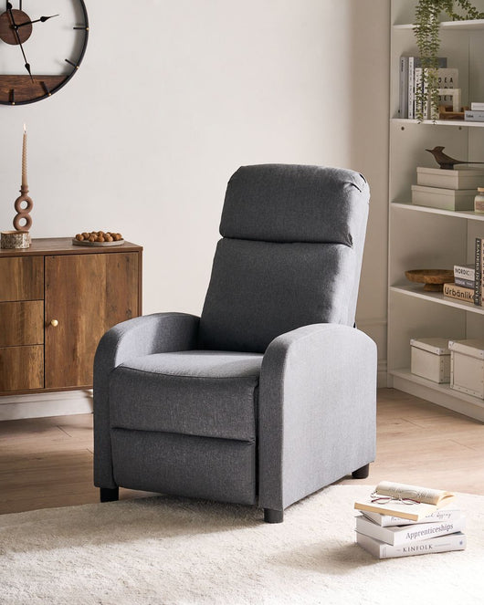 Poltrona reclinabile Grigio Schienale e poggiapiedi regolabili Struttura in legno Schienale alto Design tradizionale Soggiorno