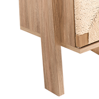 Libreria marrone chiaro in truciolato con ripiani frontali in corda di carta Moderno soggiorno in stile boho