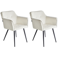 Set di 2 sedie da pranzo con sedile imbottito in velluto beige chiaro con braccioli e gambe in metallo Nero
