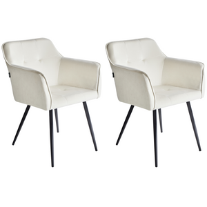 Set di 2 sedie da pranzo con sedile imbottito in velluto beige chiaro con braccioli e gambe in metallo Nero