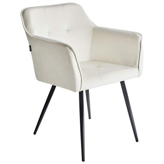 Set di 2 sedie da pranzo con sedile imbottito in velluto beige chiaro con braccioli e gambe in metallo Nero