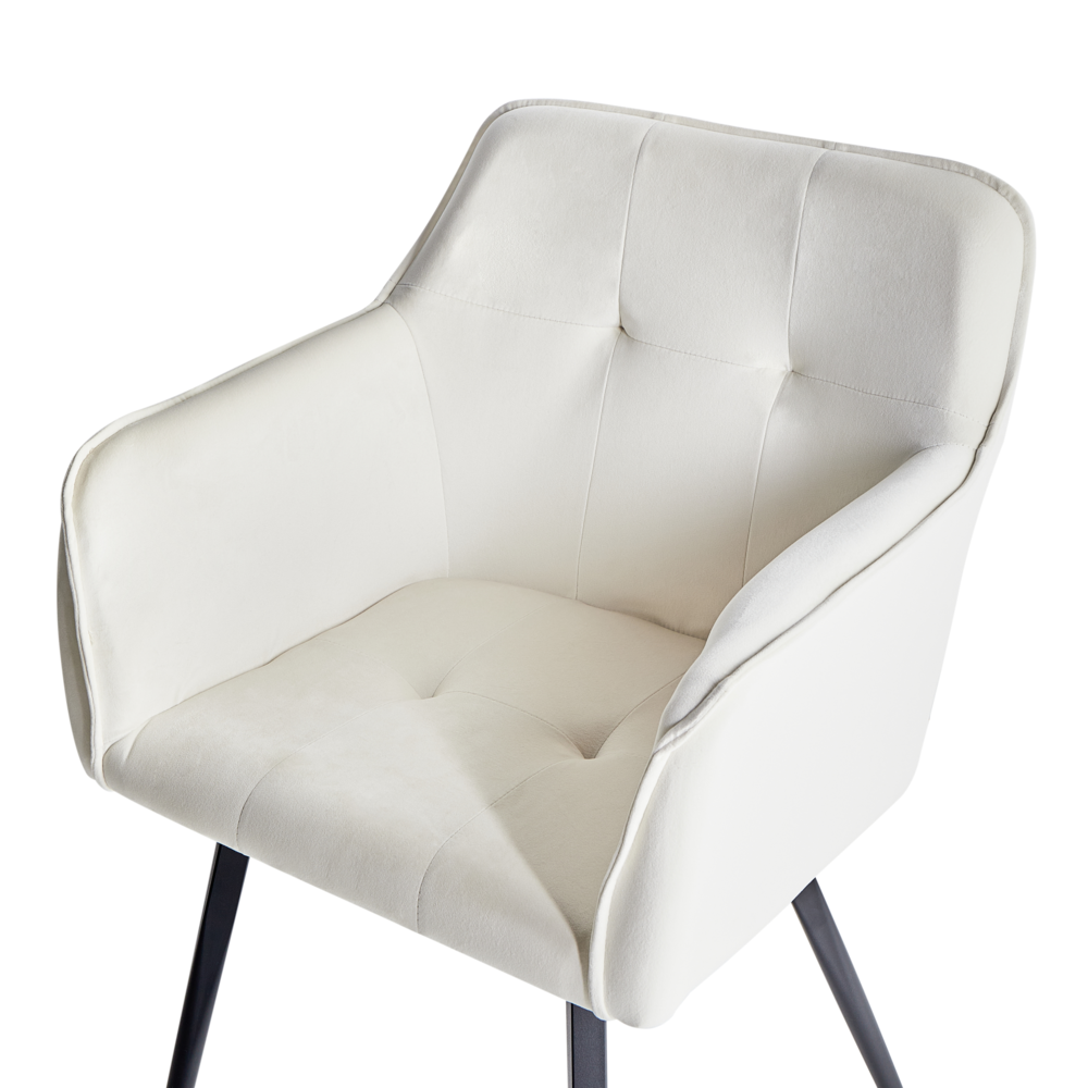 Set di 2 sedie da pranzo con sedile imbottito in velluto beige chiaro con braccioli e gambe in metallo Nero