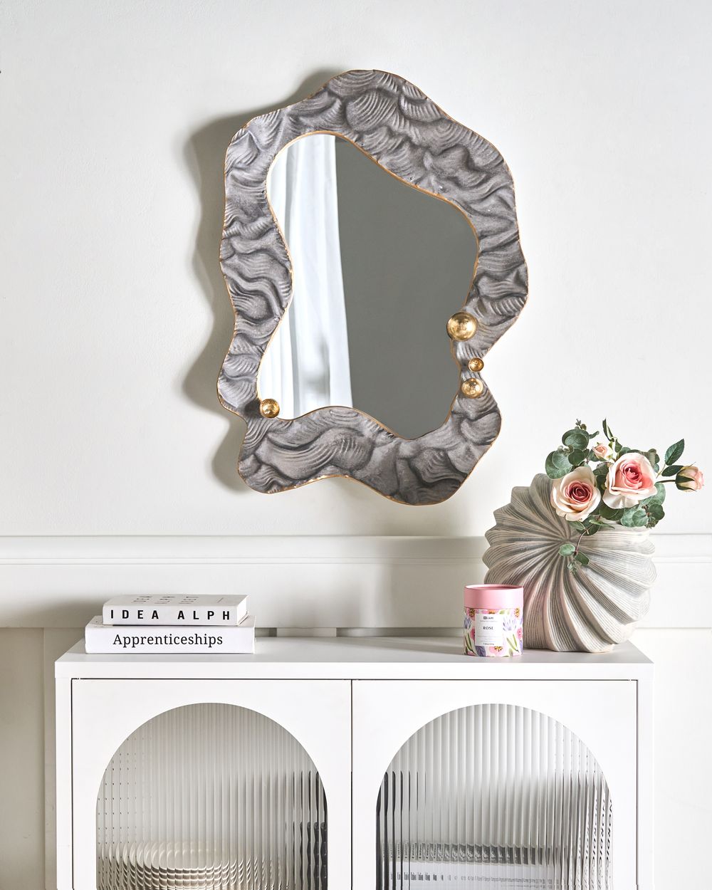 Specchio da parete Tradizionale Stile moderno Elemento decorativo da parete Vetro MDF Cornice in ferro Grigio