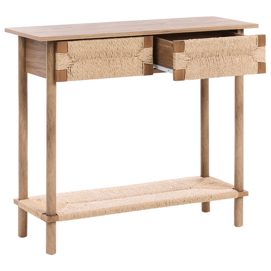 Consolle con 2 cassetti in truciolato con frontali in corda di carta Stile boho Marrone chiaro